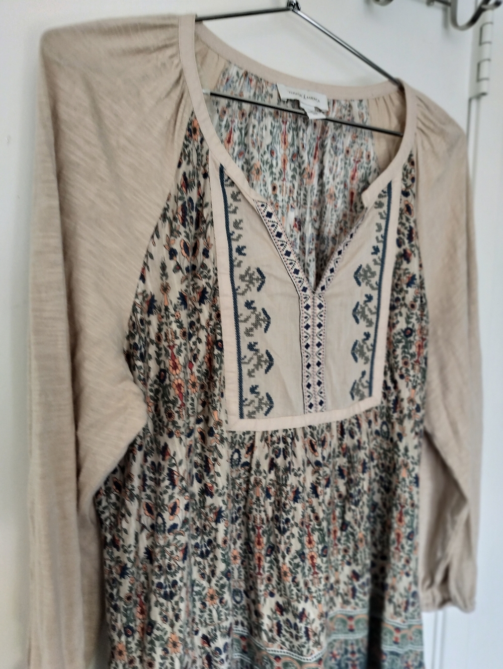 Vintage America long-sleeve boho peasant top in a size Large Cotton Modal Blend - Picture 2 of 8